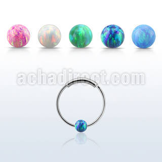 ns03o silver endless nose hoop w 3mm synthetic opal ball 12mm