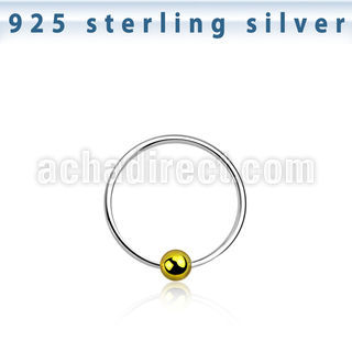 ns06gb silver nose hoop with gold plated ball diameter 10mm