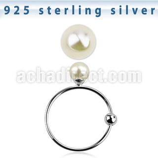 ns06pr3 silver hoop nose ring w a silver top w 3mm pearl ball