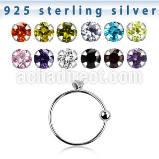 ns06z2m silver noose hoop w a 2mm prong set round cz stone 10mm