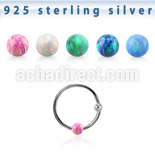 ns07o silver nose hoop w ball 3mm synthetic opal ball 12mm