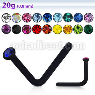 nsack1 black acrylic nose stud with a 1mm round crystal top