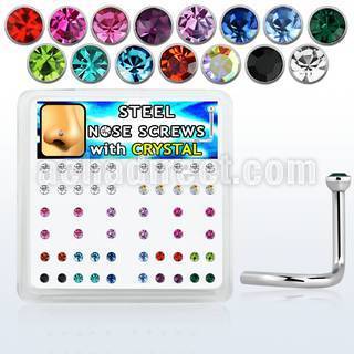 nsc18xm caja piercing nariz l acero 316l 1mm cristal redondo 2mm mayorista
