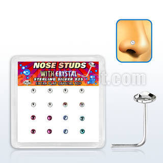 nsfbs16m caja display 16 piercing nariz l plata esterlina 925 0 6mm cristal extra plano redondo 2 5mm venta