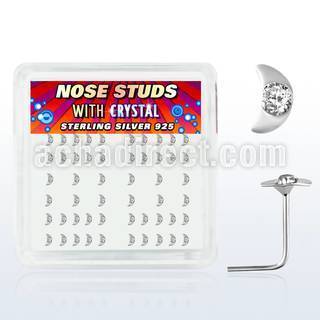 nsmobxc box of silver nose studs with moon with center crystal