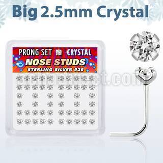 nsp19cx box of silver nose studs w 2 5mm clear prong crystal