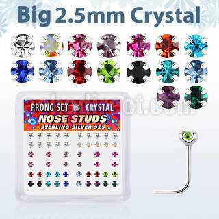 nsp19mx caja display piercing nariz plata esterlina 925 0 6mm cristal grande 2 5mm varios colores venta