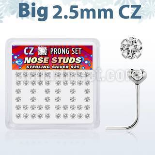 nszbc25 caja display piercing nariz l plata esterlina 925 0 6mm grandes zirconia claras 2 5mm al por mayor