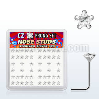 nszbsc caja display piercing nariz l plata esterlina 925 0 6mm zirconia claras estrella 3mm venta