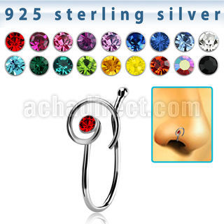 nvcl7 silver fake nose clip w a spiral top w central crystal