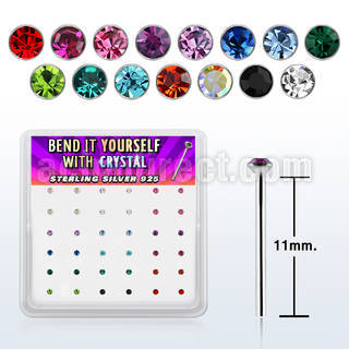ny9mbx box silver bend it nose studs, 20g w 1.5mm crystals