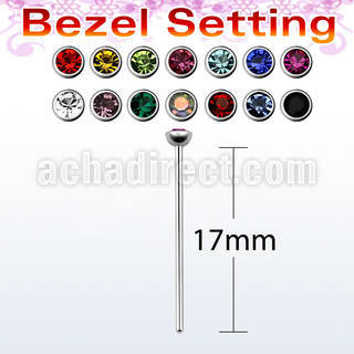 nycb25 unbent steel nose stud, (0.8mm) with 2.5mm bezel set top