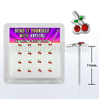 nych16 caja display piercing nariz doblar tu mismo plata esterlina 925 0 6mm cerezas cristal rojos hojas esmaltadas verde distribuidor mayorista