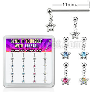 nyds16 silver bend it nose studs w star crystal star