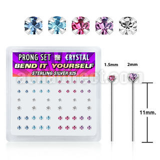 nypbmm silver bend it nose studs with 1 5mm 2mm prong crystal