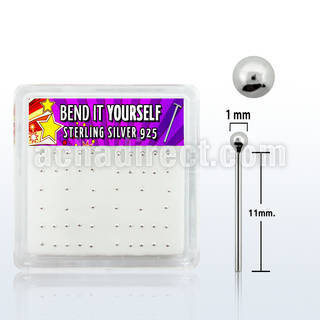 nysv1bx box of silver bend it nose studs with 1mm ball tops