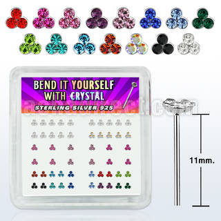 nytrm caja display 52 piercing nariz doblar tu mismo plata 925 0 6mm cristal redondo triple 1mm venta