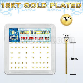 nyx18b1 caja display piercing nariz doblar tu mismo plata esterlina 925 0 6mm bola 1mm oro 18 kts venta