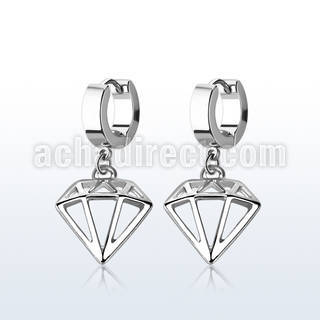 pair of stainless steel huggies w diamond dangling 