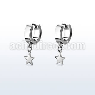 pair of steel huggies earrings w a plain steel star 