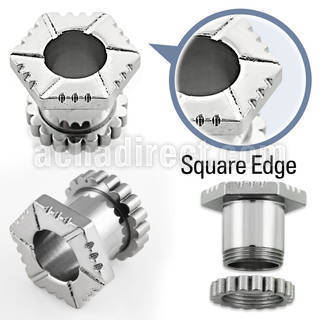 pcu polished 316l steel hexagonal cut screw fit flesh tunnel