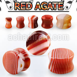 pgsmm red agate double flared stone plug 