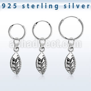 phod38 piercing helix aro liso plata esterlina colgante hoja plata