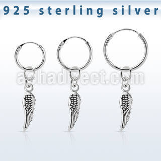 phod44 piercing helix aro liso plata esterlina colgante ala pajaro plata