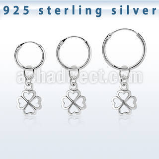 phod46 silver helix hoop earring w a silver shamrock dangling