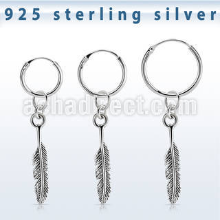 phod47 piercing helix aro liso plata esterlina colgante pluma plata