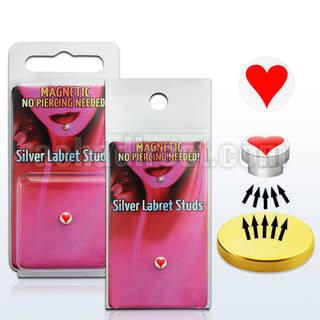 pkml10 piercing labret falso magnetico plata 925 4mm logo corazon rojo bandeja magnetica dorada 1 pieza venta