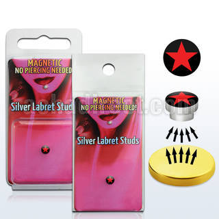 pkml1 piercing labret falso magnetico plata 925 4mm logo estrella roja fondo negro bandeja magnetica dorada 1 pieza distribuidor