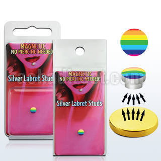 pkml7 piercing labret falso magnetico plata 925 4mm logo rayas arcoiris bandeja magnetica dorada 1 pieza distribuidor