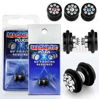 pkmp101 anodized 316l steel magnetic fake plug with crystals