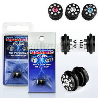 pkmp102 anodized 316l steel magnetic fake plug w crystals