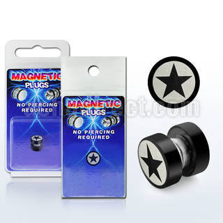 pkmp43 plug falso magnetico acero quirurgico anodizado negro logo estrella 8mm 1 pieza distribuidor