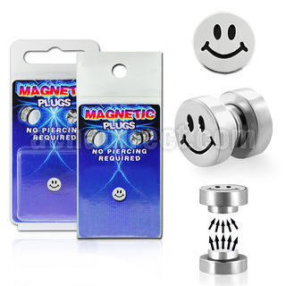 pkmp5 black 316l steel magnetic fake plug w smiley logo