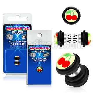pkmp83 black acrylic magnetic fake plug w large cherries logo