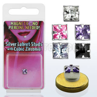 pkmq4m piercing labret falso magnetico plata 925 4mm zirconia cuadrada bandeja magnetica dorada 1 pieza al por mayor