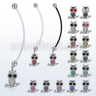pnd465 piercing ombligo embarazada bolas 5mm acero colgante cristal buho rama longitud 50mm mayorista