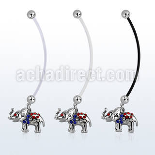 pnd467b piercing ombligo embarazada bolas 5mm acero colgante elefante cristal colores eeuu longitud 50mm mayorista