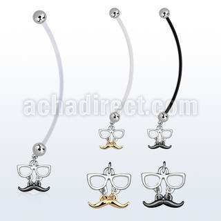 pnd507 pregnancy belly ring  w dangling mustache glasses
