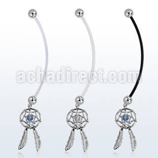 pnd523 pregnancy belly ring w dangling crystal dreamcatcher