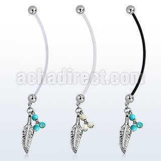 pnd601b piercing ombligo embarazada bolas 5mm acero colgante pluma 3 bolas falsa turquesa longitud 50mm distribuidor mayorista