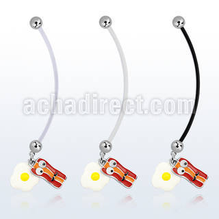 pnd645 piercing ombligo embarazada bolas 5mm acero colgante huevo bacon longitud 50mm distribuidor mayorista