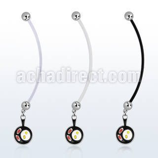 pnd646 piercing ombligo embarazada bolas 5mm acero colgante bacon huevos sarten negra longitud 50mm mayorista