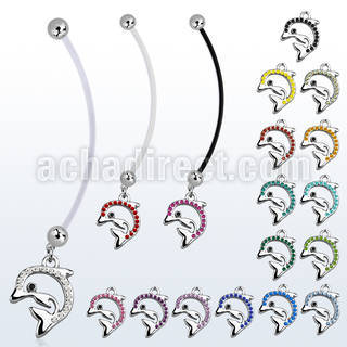 pnd672 piercing ombligo embarazada bolas 5mm acero colgante cristal tachonado delfin longitud 50mm distribuidor mayorista