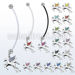 pnd675 piercing ombligo embarazada bolas 5mm acero colgante pegaso alas cristal longitud 50mm mayorista