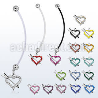 pnd678 pregnancy belly ring w dangling crystal heart arrow 