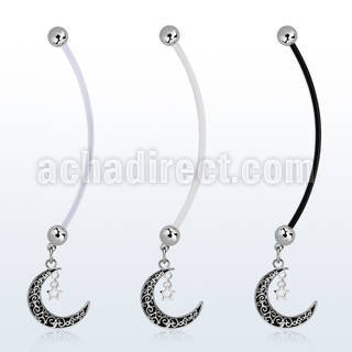 pnd730 pregnancy belly ring w dangling vintage moon w star 